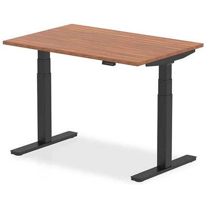 Air 1200mm Rectangular Height Adjustable Desk, Black Leg, Walnut