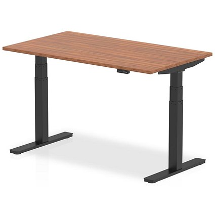 Air 1400mm Rectangular Height Adjustable Desk, Black Leg, Walnut