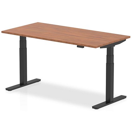 Air 1600mm Rectangular Height Adjustable Desk, Black Leg, Walnut