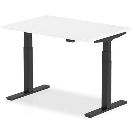 Air 1200mm Rectangular Height Adjustable Desk, Black Leg, White
