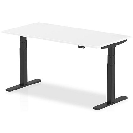Air 1600mm Rectangular Height Adjustable Desk, Black Leg, White