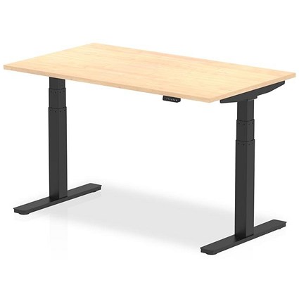 Air 1400mm Rectangular Height Adjustable Desk, Black Leg, Maple