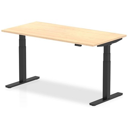 Air 1600mm Rectangular Height Adjustable Desk, Black Leg, Maple