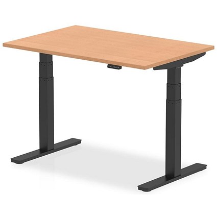 Air 1200mm Rectangular Height Adjustable Desk, Black Leg, Oak
