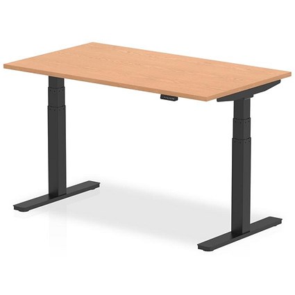 Air 1400mm Rectangular Height Adjustable Desk, Black Leg, Oak
