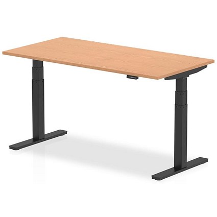 Air 1600mm Rectangular Height Adjustable Desk, Black Leg, Oak
