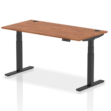 Air 1600mm Rectangular Height-Adjustable Desk, Black Leg, Walnut