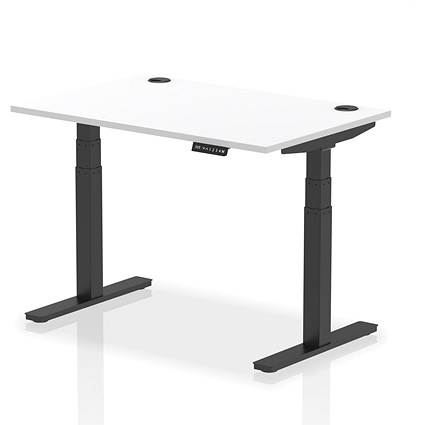 Air 1200mm Rectangular Height-Adjustable Desk, Black Leg, White