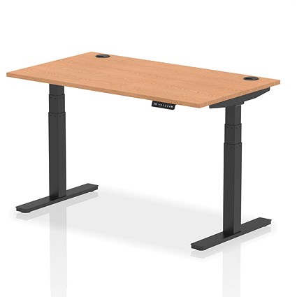 Air 1400mm Rectangular Height-Adjustable Desk, Black Leg, Oak Air 1400mm Rectangular Height-Adjustable Desk, Black Leg, Oak