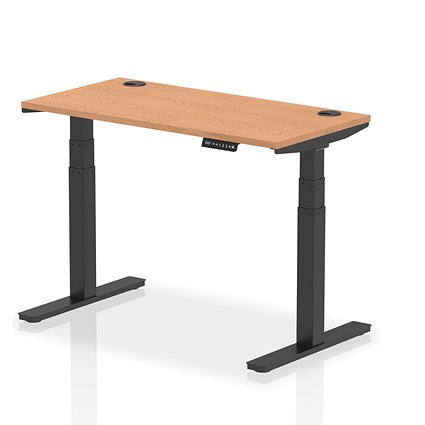 Air 1200mm Slim Rectangular Height-Adjustable Desk, Black Leg, Oak Air 1200mm Slim Rectangular Height-Adjustable Desk, Black Leg, Oak