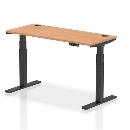 Air Height-Adjustable Slim Desk, Black Leg, 1400mm, Oak