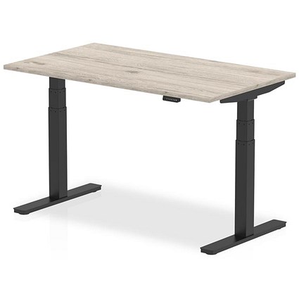Air 1400mm Rectangular Height Adjustable Desk, Black Leg, Grey Oak