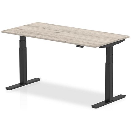 Air 1600mm Rectangular Height Adjustable Desk, Black Leg, Grey Oak