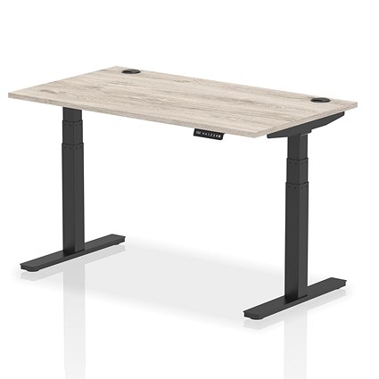 Air Height-Adjustable Desk, Black Leg, 1400mm, Grey Oak