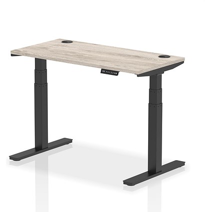 Air Height-Adjustable Slim Desk, Black Leg, 1200mm, Grey Oak