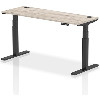 Air Height-Adjustable Slim Desk, Black Leg, 1600mm, Grey Oak