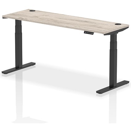 Air 1800mm Slim Rectangular Height-Adjustable Desk, Black Leg, Grey Oak Air 1800mm Slim Rectangular Height-Adjustable Desk, Black Leg, Grey Oak