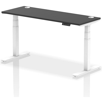Air Height-Adjustable Slim Desk, White Leg, 1600mm, Black