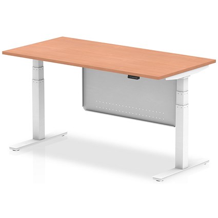 Air Modesty 1600mm Rectangular Height Adjustable Desk, White Leg & Modesty Panel, Beech