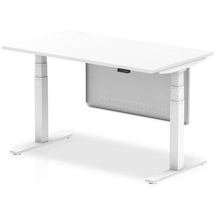 Air Modesty 1400mm Rectangular Height Adjustable Desk, White Leg & Modesty Panel, White Air Modesty 1400mm Rectangular Height Adjustable Desk, White Leg & Modesty Panel, White