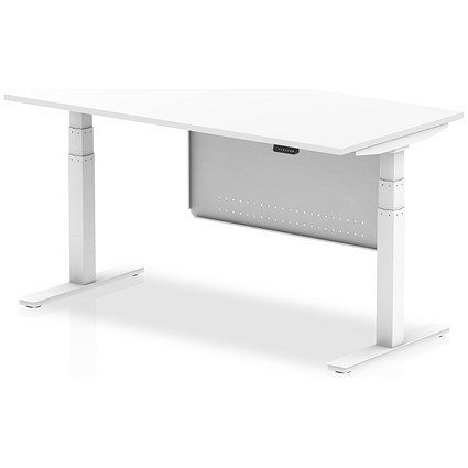 Air Modesty 1600mm Rectangular Height Adjustable Desk, White Leg & Modesty Panel, White