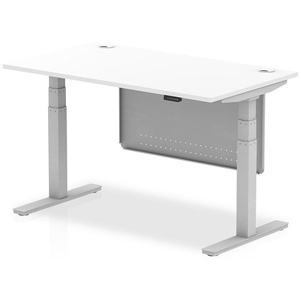 Air Modesty 1400mm Rectangular Cable Port Height Adjustable Desk, Silver Leg & Modesty Panel, White Air Modesty 1400mm Rectangular Cable Port Height Adjustable Desk, Silver Leg & Modesty Panel, White
