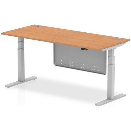 Air Modesty 1800mm Rectangular Cable Port Height Adjustable Desk, Silver Leg & Modesty Panel, Oak