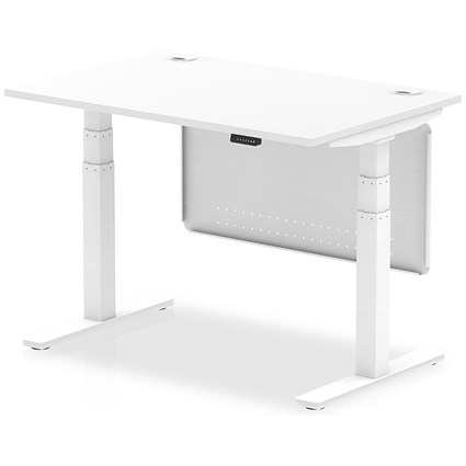 Air Modesty 1200mm Rectangular Cable Port Height Adjustable Desk, White Leg & Modesty Panel, White
