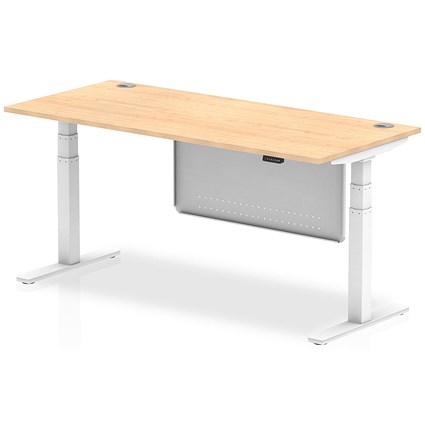 Air Modesty 1800mm Rectangular Cable Port Height Adjustable Desk, White Leg & Modesty Panel, Maple
