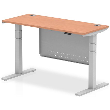 Air Modesty 1400mm Slim Rectangular Height Adjustable Desk, Silver Leg & Modesty Panel, Beech Air Modesty 1400mm Slim Rectangular Height Adjustable Desk, Silver Leg & Modesty Panel, Beech