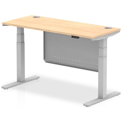 Air Modesty 1400mm Slim Rectangular Height Adjustable Desk, Silver Leg & Modesty Panel, Maple Air Modesty 1400mm Slim Rectangular Height Adjustable Desk, Silver Leg & Modesty Panel, Maple