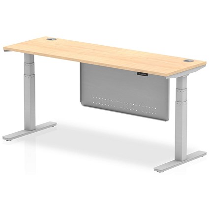 Air Modesty 1800mm Slim Rectangular Height Adjustable Desk, Silver Leg & Modesty Panel, Maple