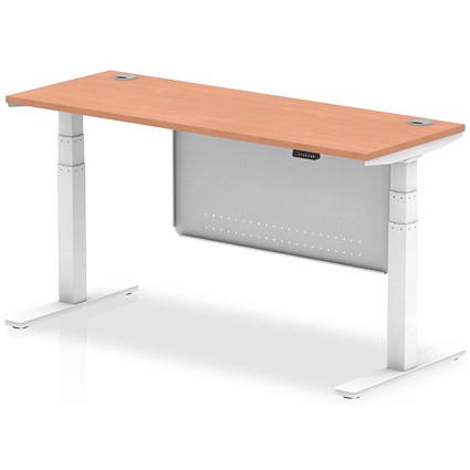 Air Modesty 1600mm Slim Rectangular Height Adjustable Desk, White Leg & Modesty Panel, Beech