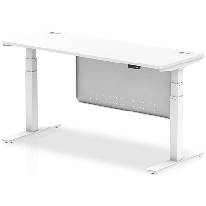 Air Modesty 1600mm Slim Rectangular Height Adjustable Desk, White Leg & Modesty Panel, White
