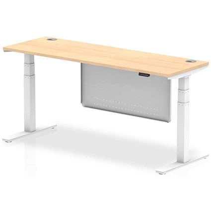 Air Modesty 1800mm Slim Rectangular Height Adjustable Desk, White Leg & Modesty Panel, Maple
