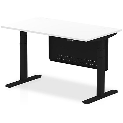 Air Modesty 1400mm Rectangular Height Adjustable Desk, Black Leg & Modesty Panel, White