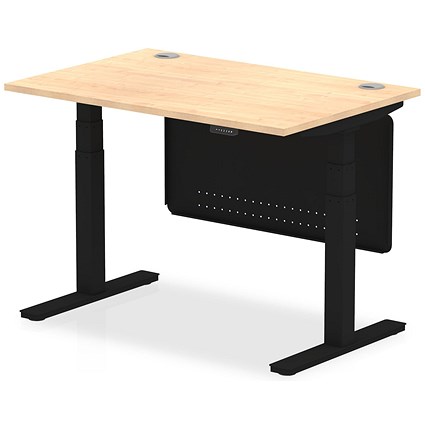 Air Modesty 1200mm Rectangular Cable Port Height Adjustable Desk, Black Leg & Modesty Panel, Maple Air Modesty 1200mm Rectangular Cable Port Height Adjustable Desk, Black Leg & Modesty Panel, Maple