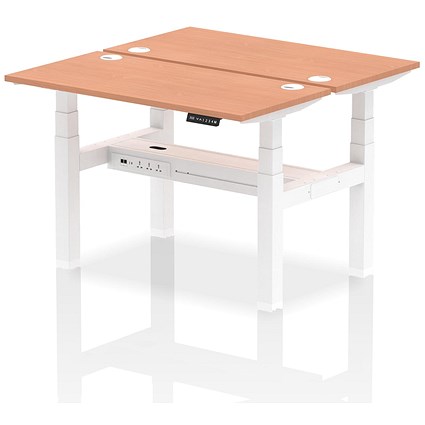 Air 2 Person Sit-Standing Bench Desk, Back to Back, 2 x 1200mm (600mm Deep), White Frame, Beech