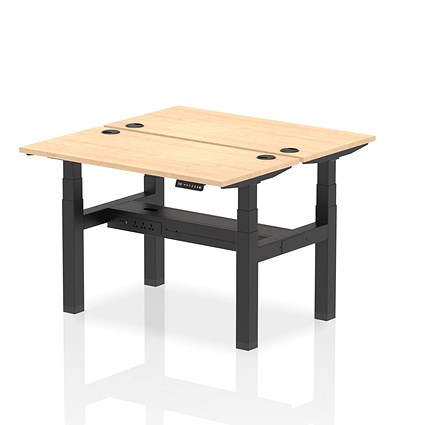 Air 2 Person Sit-Standing Bench Desk, Back to Back, 2 x 1200mm (600mm Deep), Black Frame, Maple Air 2 Person Sit-Standing Bench Desk, Back to Back, 2 x 1200mm (600mm Deep), Black Frame, Maple