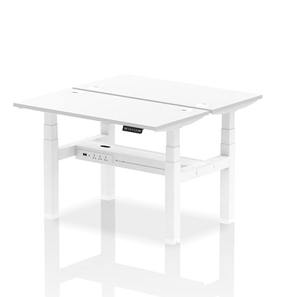Air 2 Person Sit-Standing Bench Desk, Back to Back, 2 x 1200mm (600mm Deep), White Frame, White