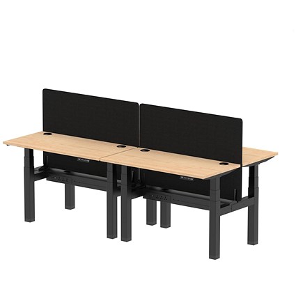 Air 4 Person Sit-Standing Bench Desk with Black Straight Screen, Back to Back, 4 x 1200mm (600mm Deep), Black Frame, Maple Air 4 Person Sit-Standing Bench Desk with Black Straight Screen, Back to Back, 4 x 1200mm (600mm Deep), Black Frame, Maple