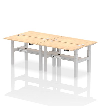 Air 4 Person Sit-Standing Bench Desk, Back to Back, 4 x 1200mm (600mm Deep), Silver Frame, Maple Air 4 Person Sit-Standing Bench Desk, Back to Back, 4 x 1200mm (600mm Deep), Silver Frame, Maple