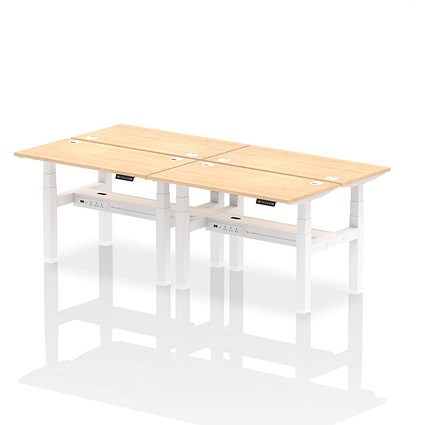 Air 4 Person Sit-Standing Bench Desk, Back to Back, 4 x 1200mm (600mm Deep), White Frame, Maple Air 4 Person Sit-Standing Bench Desk, Back to Back, 4 x 1200mm (600mm Deep), White Frame, Maple