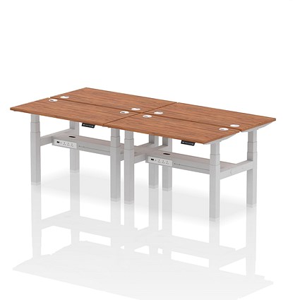 Air 4 Person Sit-Standing Bench Desk, Back to Back, 4 x 1200mm (600mm Deep), Silver Frame, Walnut Air 4 Person Sit-Standing Bench Desk, Back to Back, 4 x 1200mm (600mm Deep), Silver Frame, Walnut