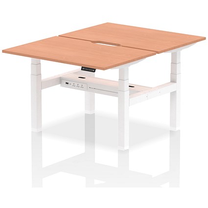 Air 2 Person Sit-Standing Scalloped Bench Desk, Back to Back, 2 x 1200mm (800mm Deep), White Frame, Beech