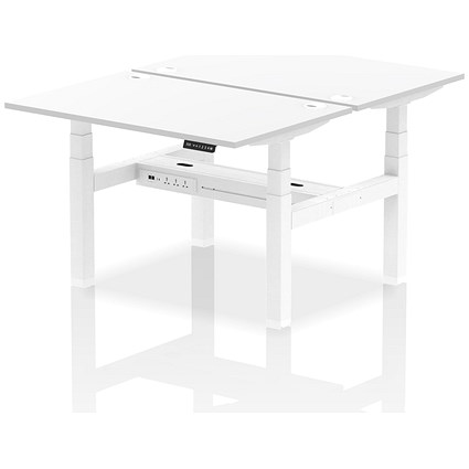 Air 2 Person Sit-Standing Bench Desk, Back to Back, 2 x 1200mm (800mm Deep), White Frame, White