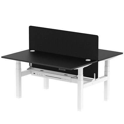 Air 2 Person Sit-Standing Bench Desk with Charcoal Straight Screen, Back to Back, 2 x 1600mm (800mm Deep), White Frame, Black