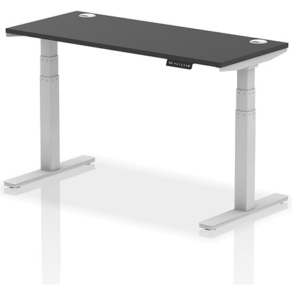 Air 1400mm Slim Rectangular Height Adjustable Desk, Silver Leg, Black Air 1400mm Slim Rectangular Height Adjustable Desk, Silver Leg, Black