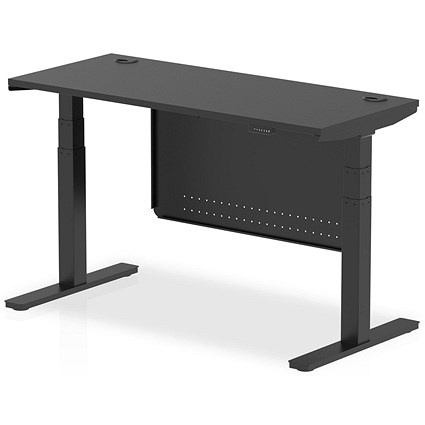 Air 1400mm Slim Rectangular Height Adjustable Desk with Modesty Panel, Black Air 1400mm Slim Rectangular Height Adjustable Desk with Modesty Panel, Black