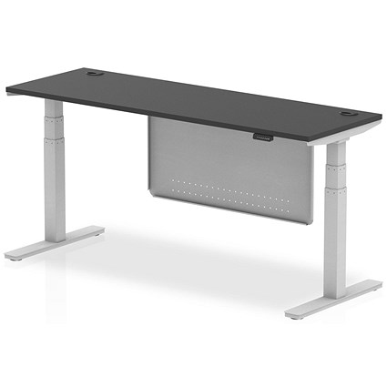Air 1800mm Slim Rectangular Height Adjustable Desk and Modesty Panel, Silver Leg and Panel, Black